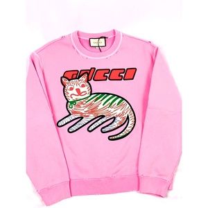 Gucci cat-print organic-cotton sweatshirt pink
